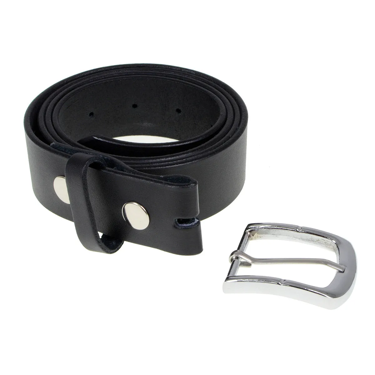 MP7114 Men's  Light Black Genuine Leather Belt with Interchangeable Buckle - 1.5 inches Wide