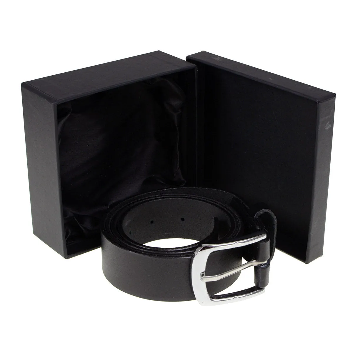 MP7114 Men's  Light Black Genuine Leather Belt with Interchangeable Buckle - 1.5 inches Wide