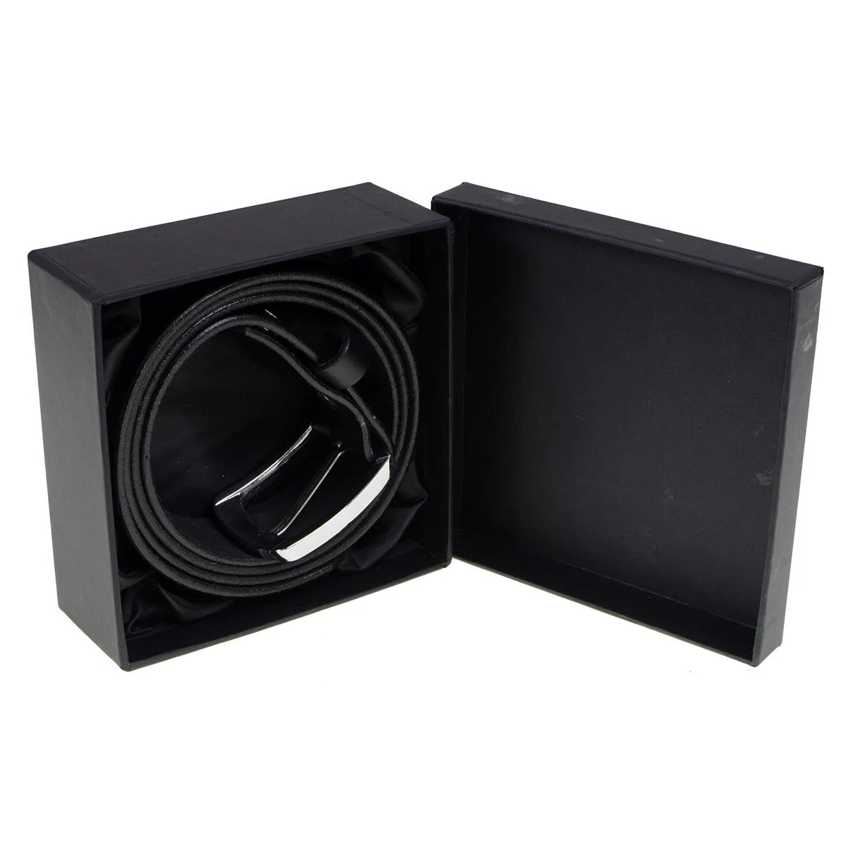 MP7114 Men's  Light Black Genuine Leather Belt with Interchangeable Buckle - 1.5 inches Wide