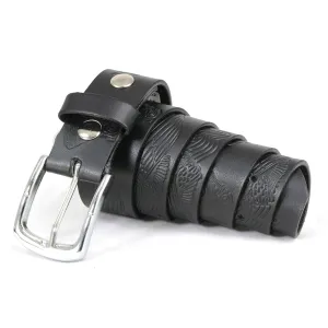 MP7122 Men's Engine Block & Wings - Black Genuine Leather Belt W/ Interchangeable Buckle - 1.5 inches Wide
