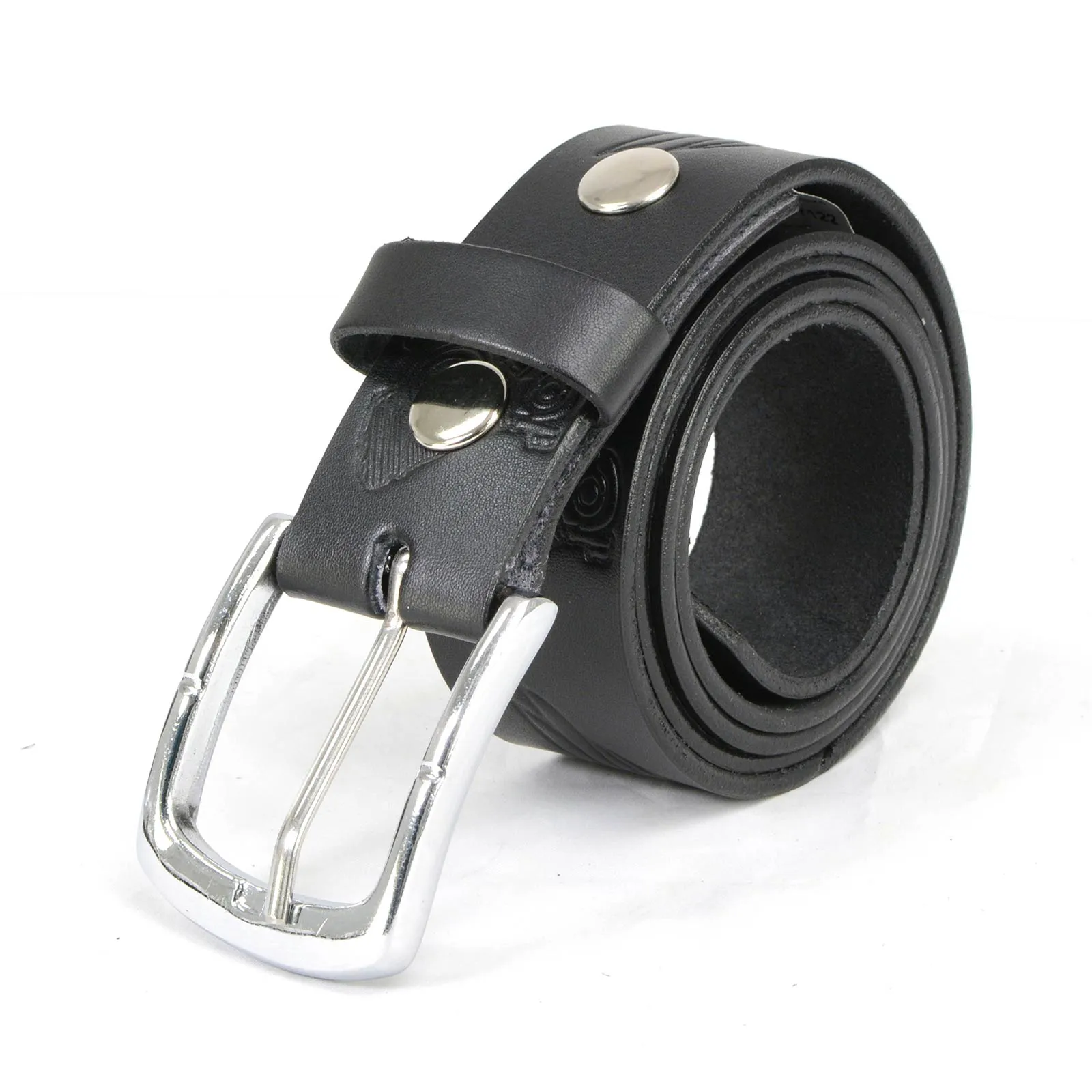 MP7122 Men's Engine Block & Wings - Black Genuine Leather Belt W/ Interchangeable Buckle - 1.5 inches Wide