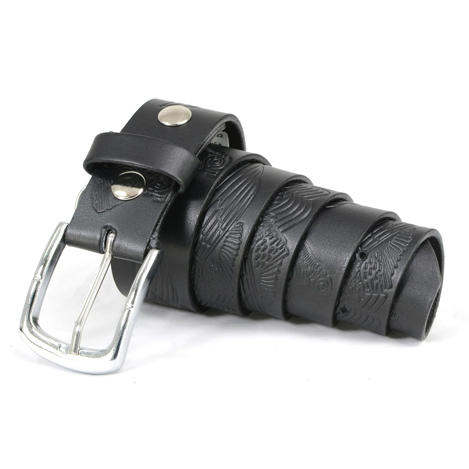 MP7122 Men's Engine Block & Wings - Black Genuine Leather Belt W/ Interchangeable Buckle - 1.5 inches Wide