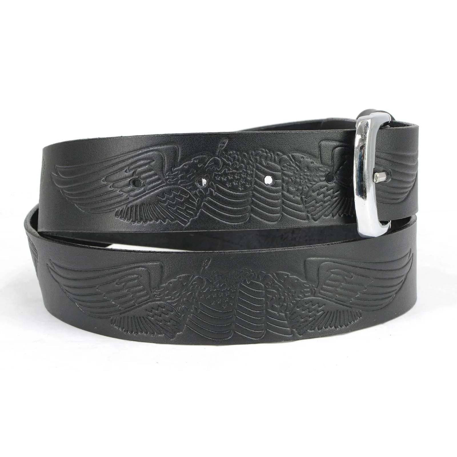 MP7122 Men's Engine Block & Wings - Black Genuine Leather Belt W/ Interchangeable Buckle - 1.5 inches Wide