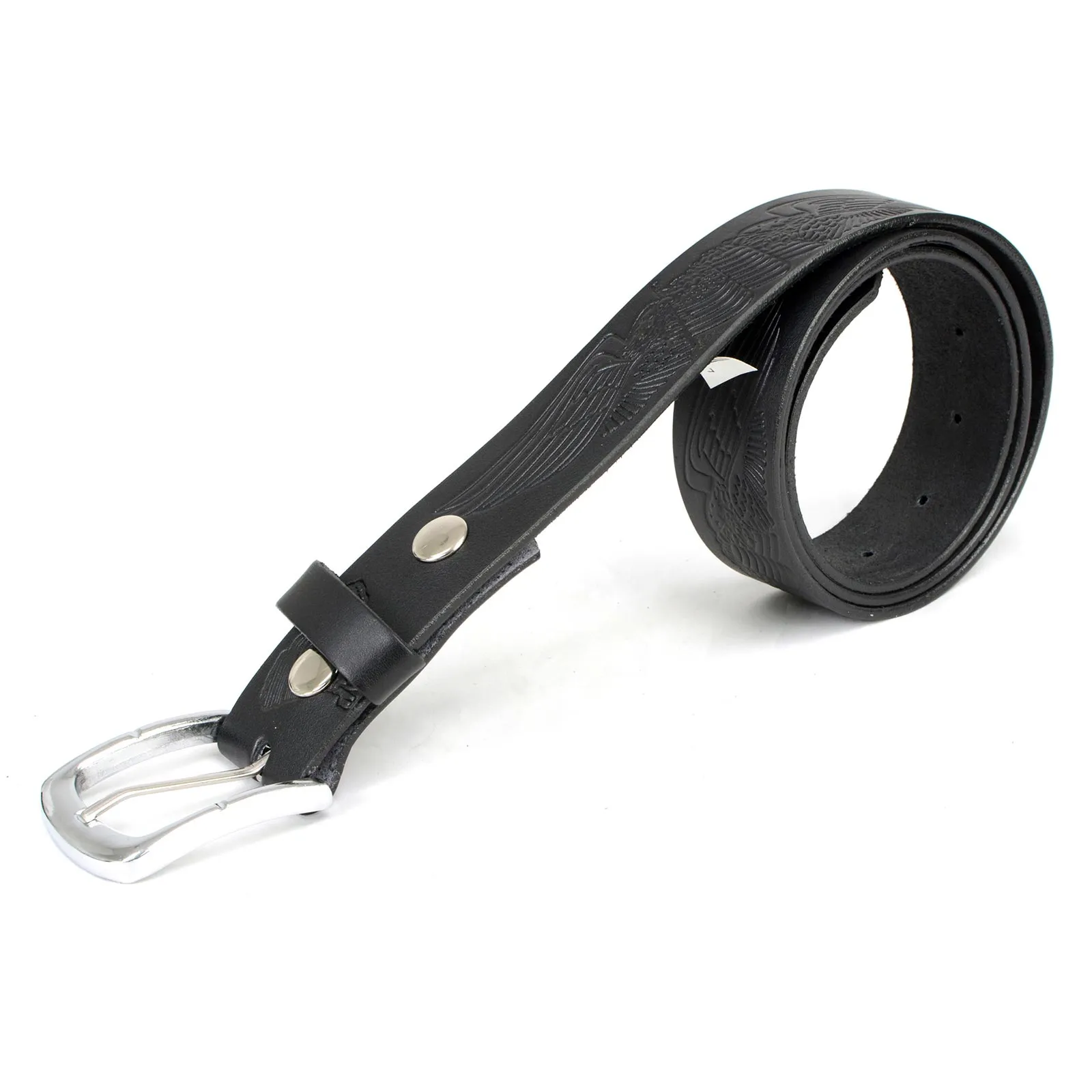 MP7122 Men's Engine Block & Wings - Black Genuine Leather Belt W/ Interchangeable Buckle - 1.5 inches Wide