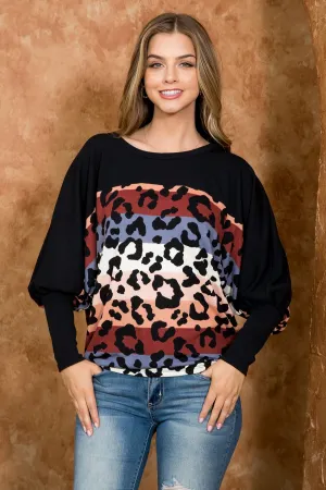 Multi-Striped Leopard Dolman Sleeve Top