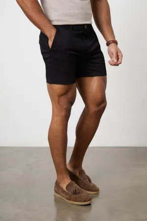 Muscle Fit Chino Shorts - Shorter Length in Black