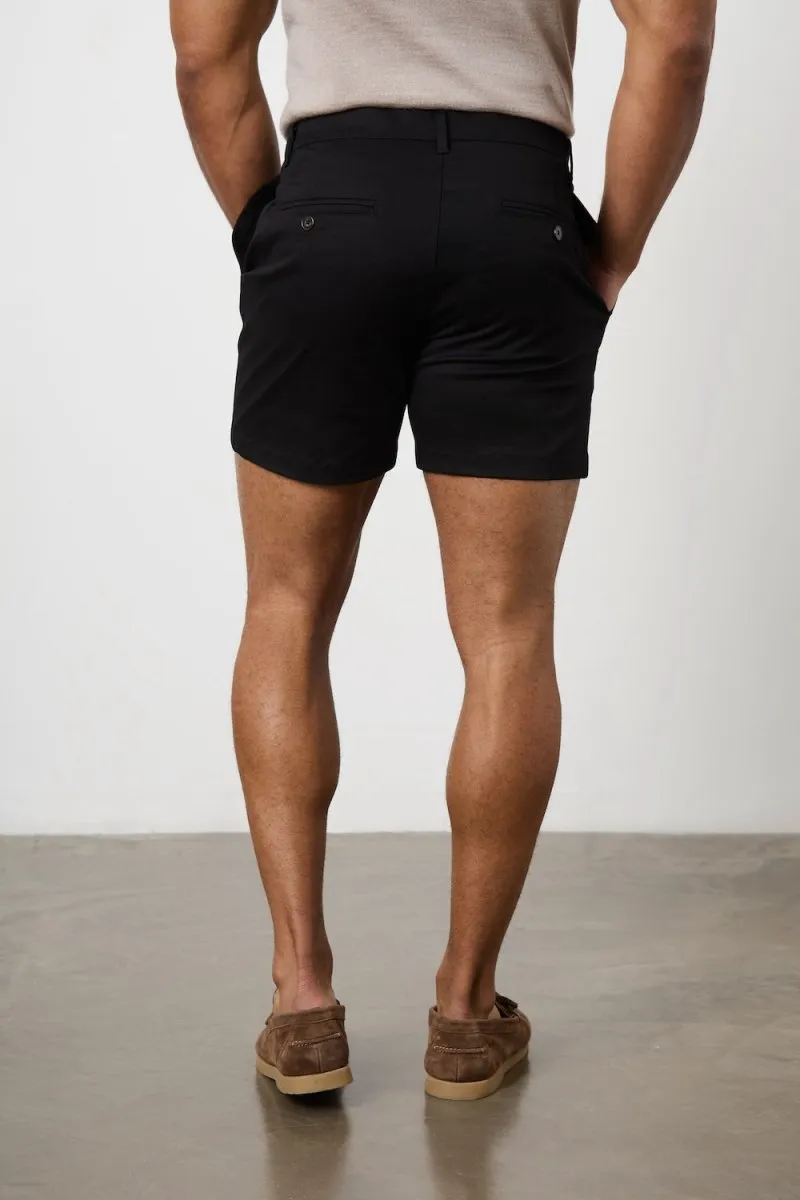 Muscle Fit Chino Shorts - Shorter Length in Black