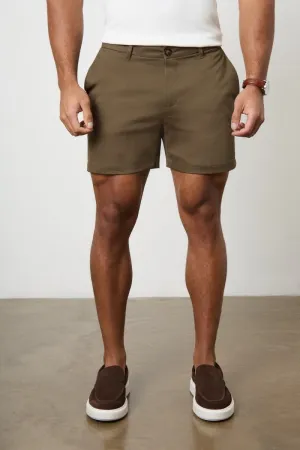 Muscle Fit Chino Shorts - Shorter Length in Khaki