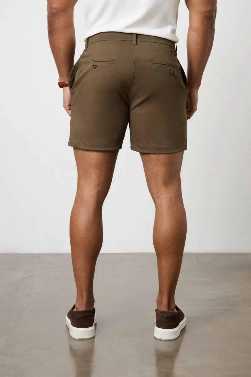 Muscle Fit Chino Shorts - Shorter Length in Khaki
