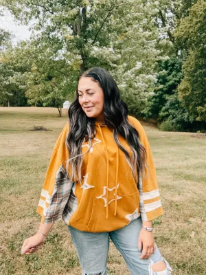 Mustard Star Patch Plaid Mix Mineral Wash Pullover