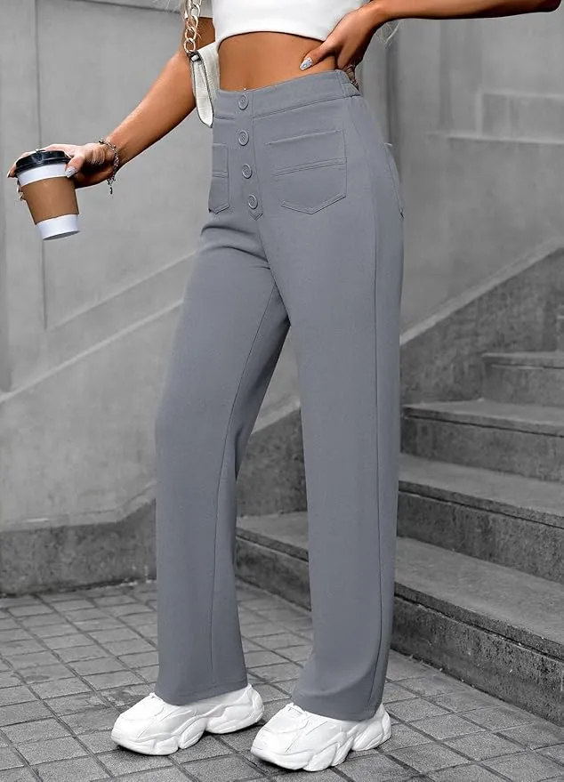 NEW Flexipants - Women's Casual High Waist Stretch Pants, Straight Leg Flexi Pants for Women Grey Sz XL