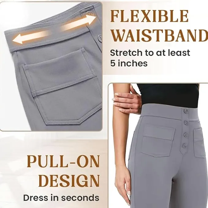 NEW Flexipants - Women's Casual High Waist Stretch Pants, Straight Leg Flexi Pants for Women Grey Sz XL