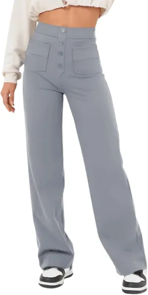 NEW Flexipants - Women's Casual High Waist Stretch Pants, Straight Leg Flexi Pants for Women Grey Sz XL