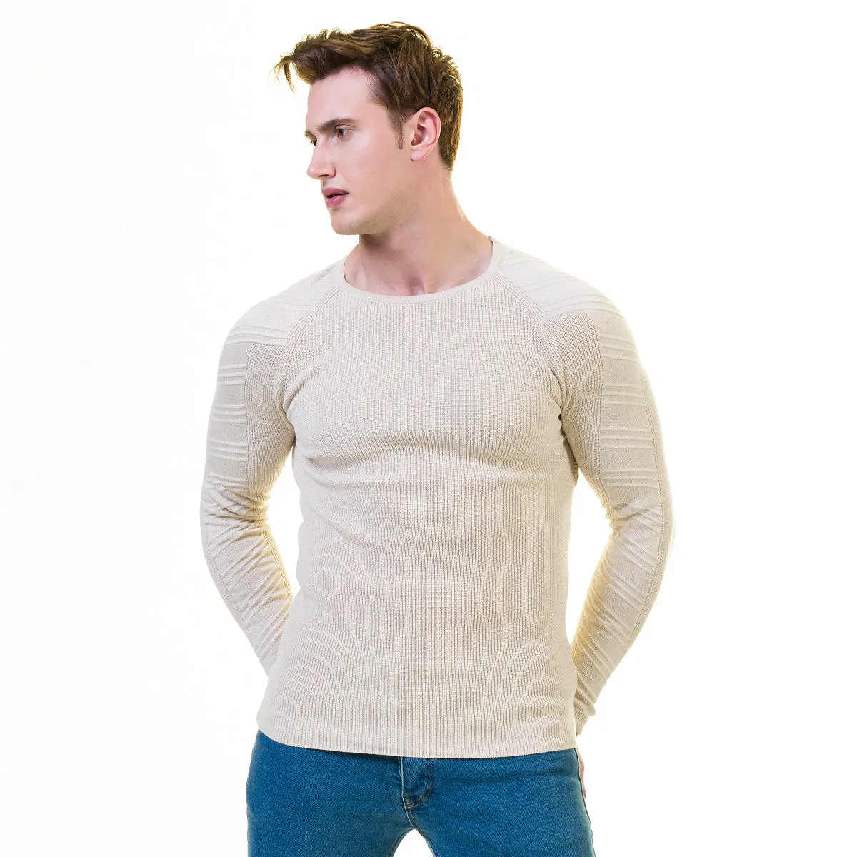Off White European Wool Luxury Zippered With Sweater Jacket Warm Winter Tailor Fit