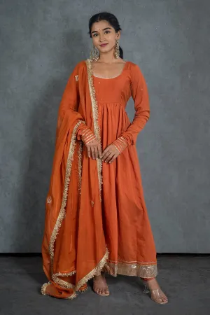 Orange Gotawork Anarkali Set