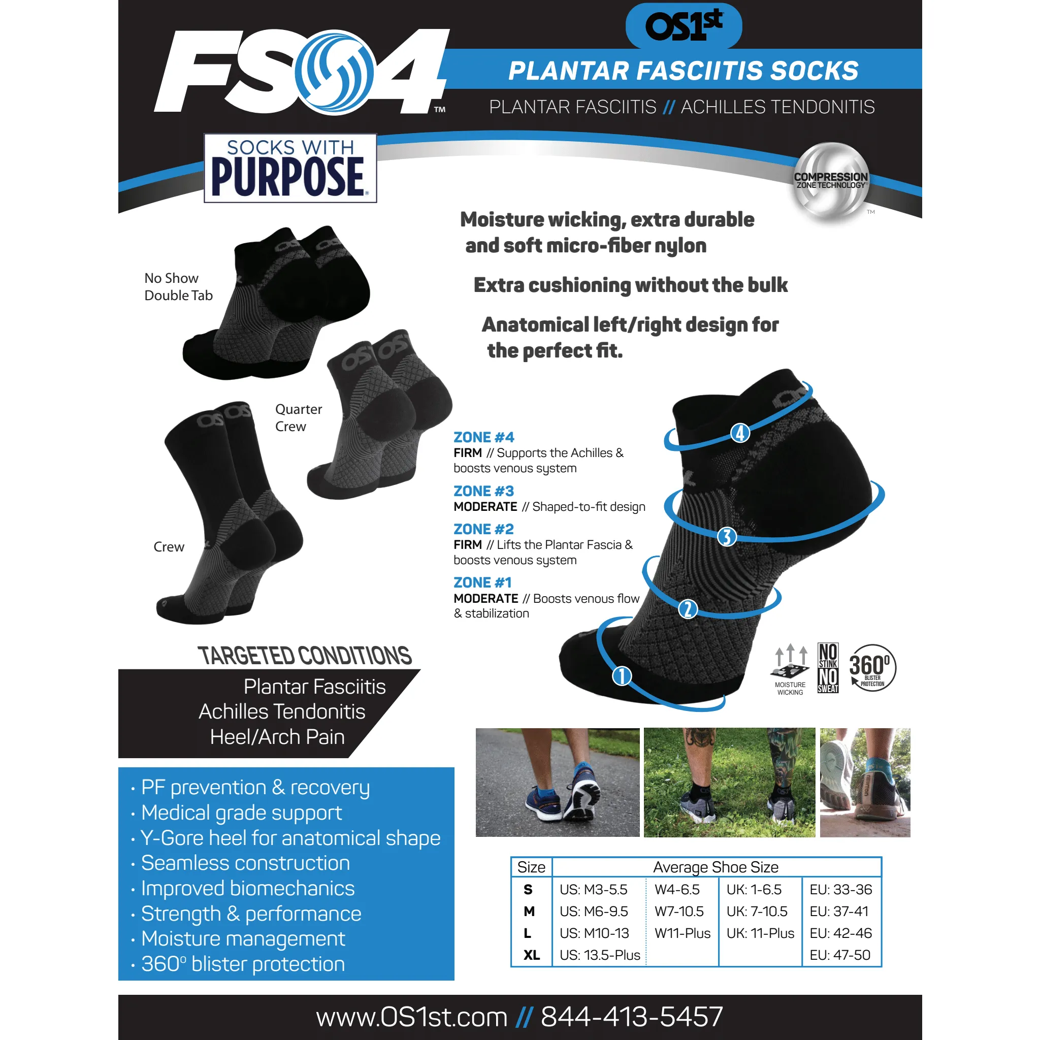 OS1st Plantar Fasciitis Compression No Show Socks