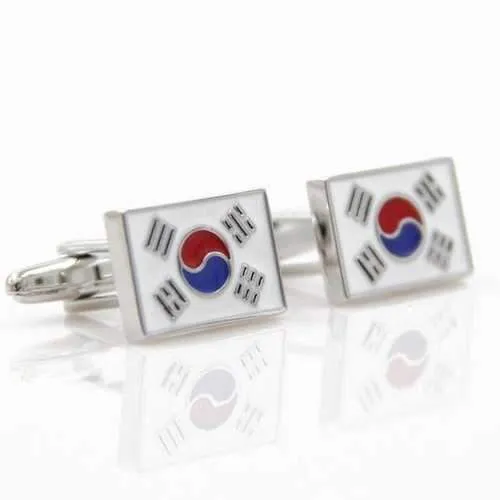 Pair of Stylish Korea Flag Rectangle Cufflinks For Men - Silver