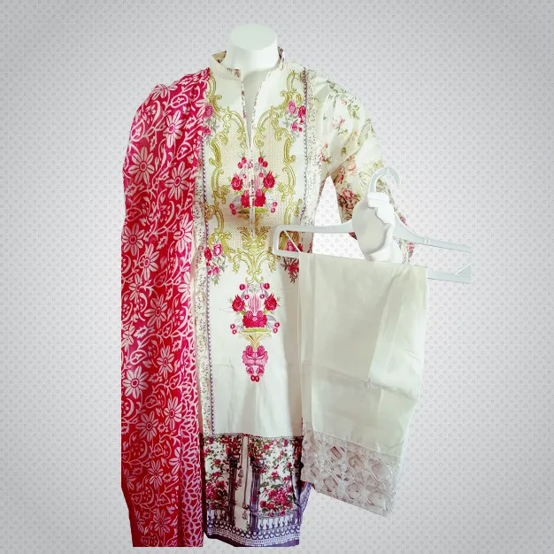 Pakistani Indian Women 3 Pieces Embroidered Cotton Lawn Dress