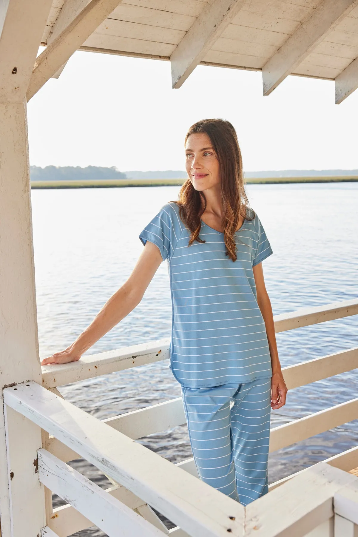 Pima Short-Long Set in Serene Blue Boating Stripe