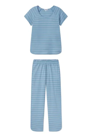 Pima Short-Long Set in Serene Blue Boating Stripe