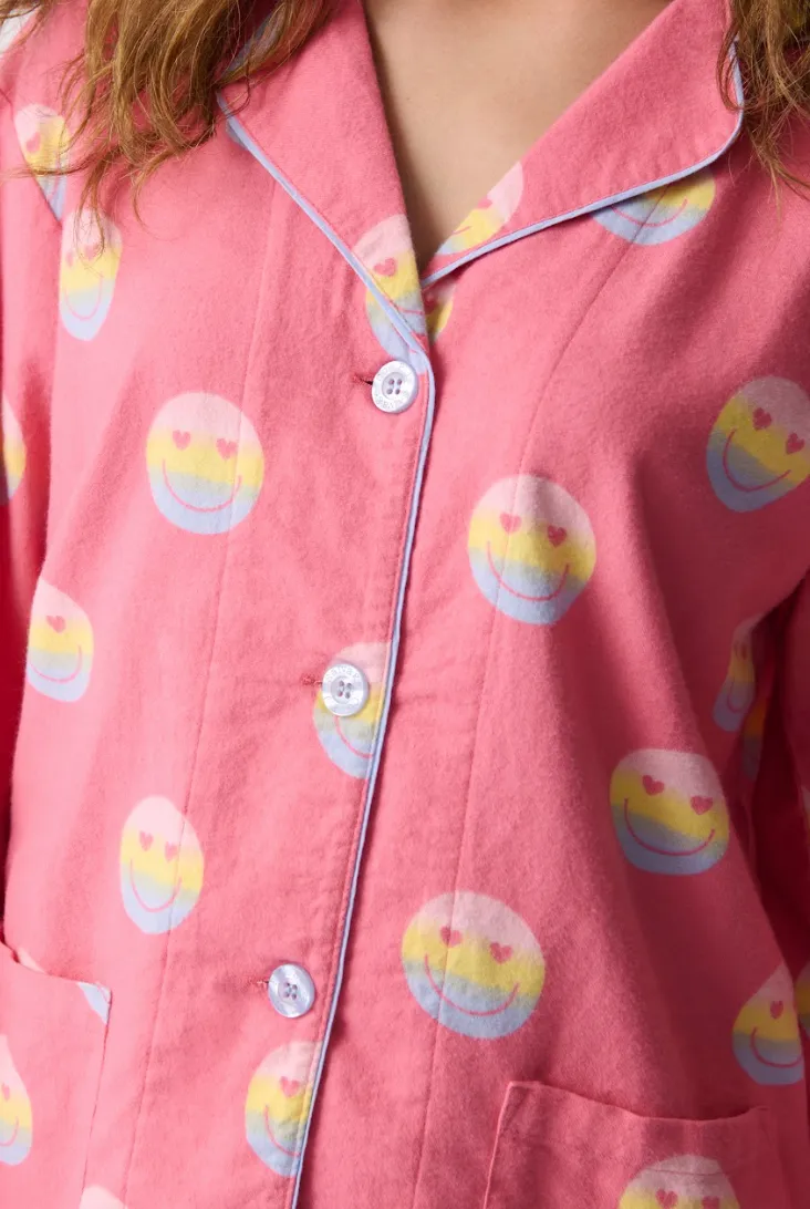 PJ Salvage Flannel Pyjamas Keep on Smiling Hot Pink