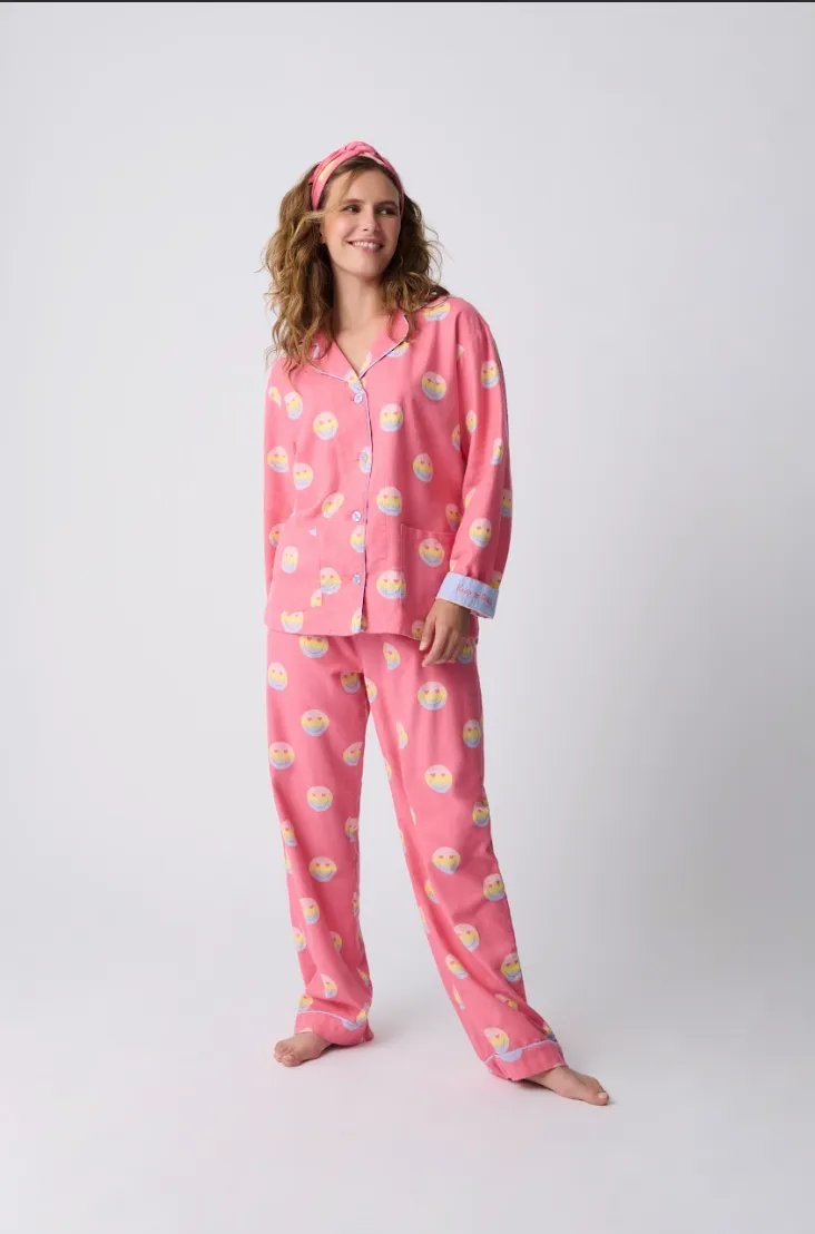 PJ Salvage Flannel Pyjamas Keep on Smiling Hot Pink