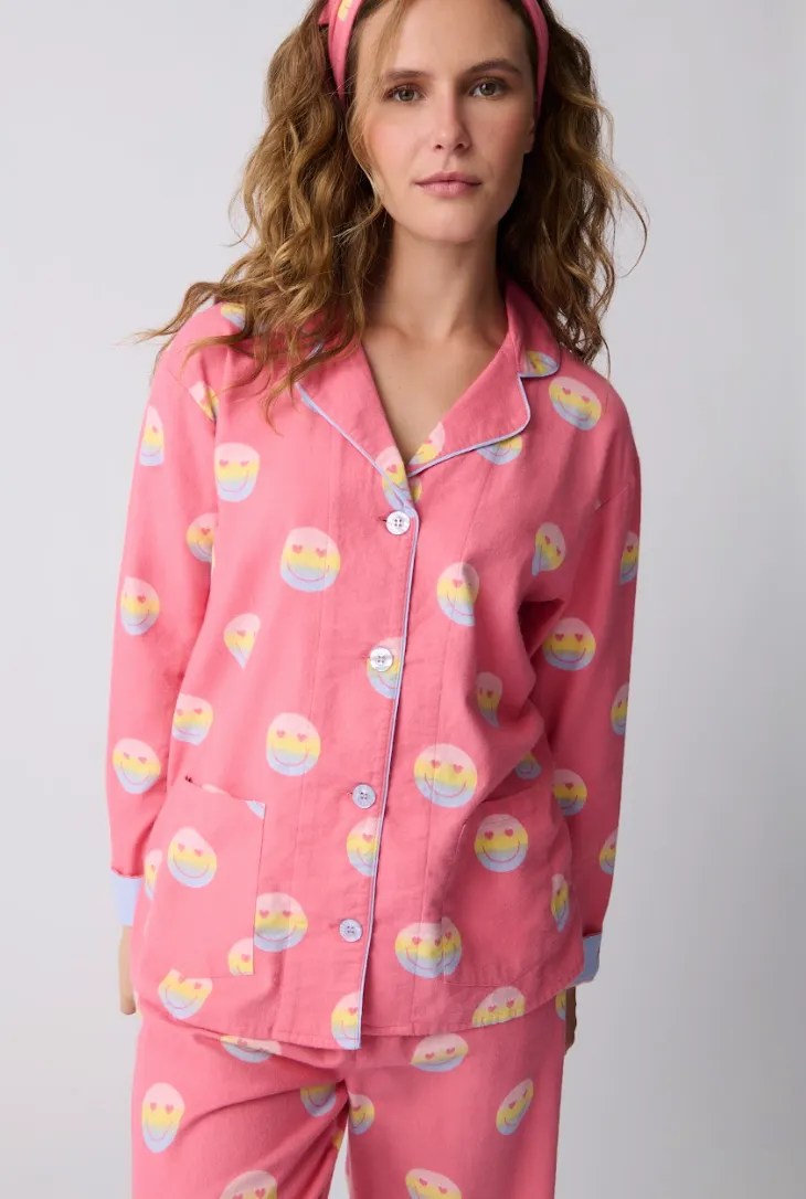 PJ Salvage Flannel Pyjamas Keep on Smiling Hot Pink