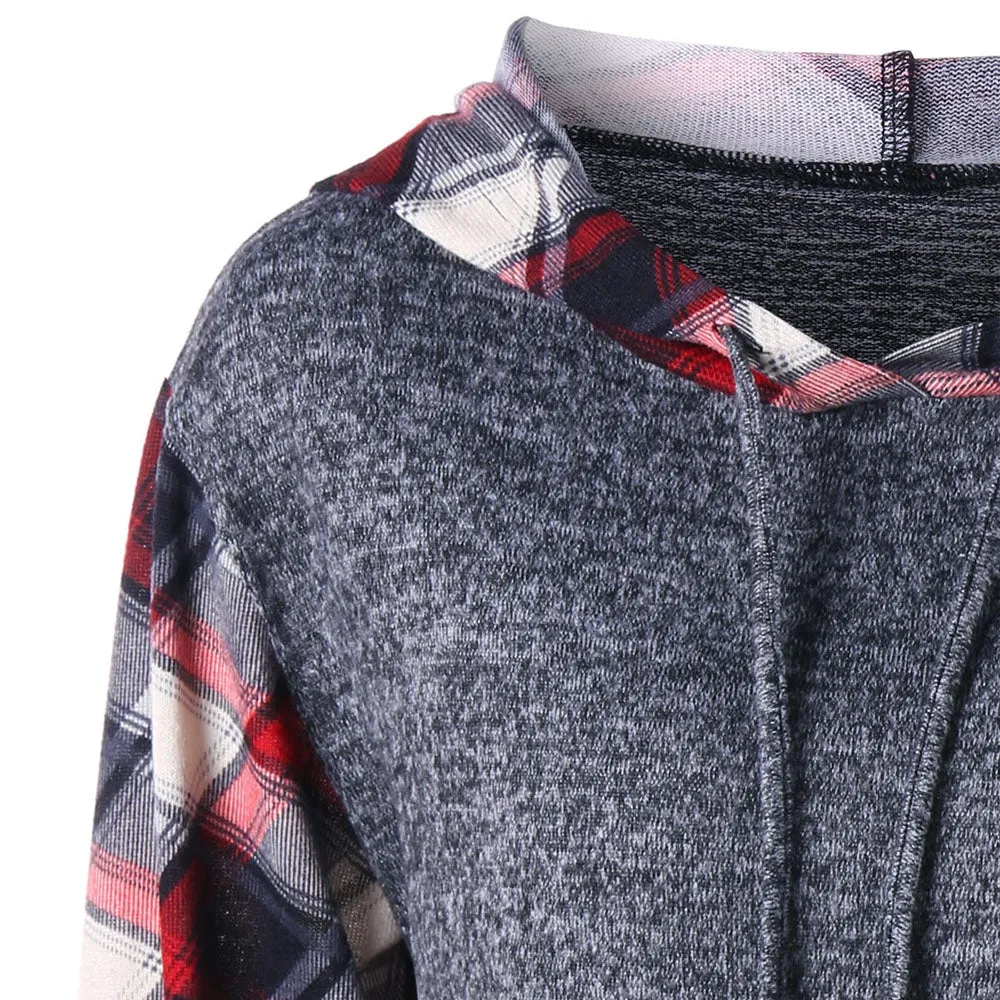 Plaid Kangaroo Pocket Tunic Hoodie 1319