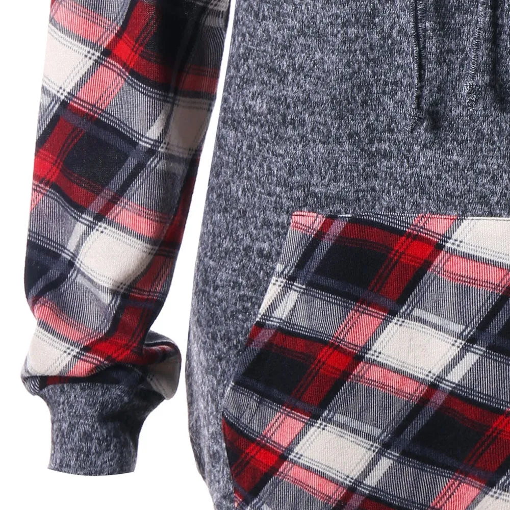 Plaid Kangaroo Pocket Tunic Hoodie 1319