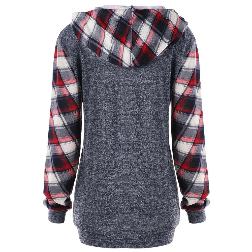 Plaid Kangaroo Pocket Tunic Hoodie 1319