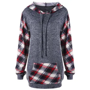 Plaid Kangaroo Pocket Tunic Hoodie 1319