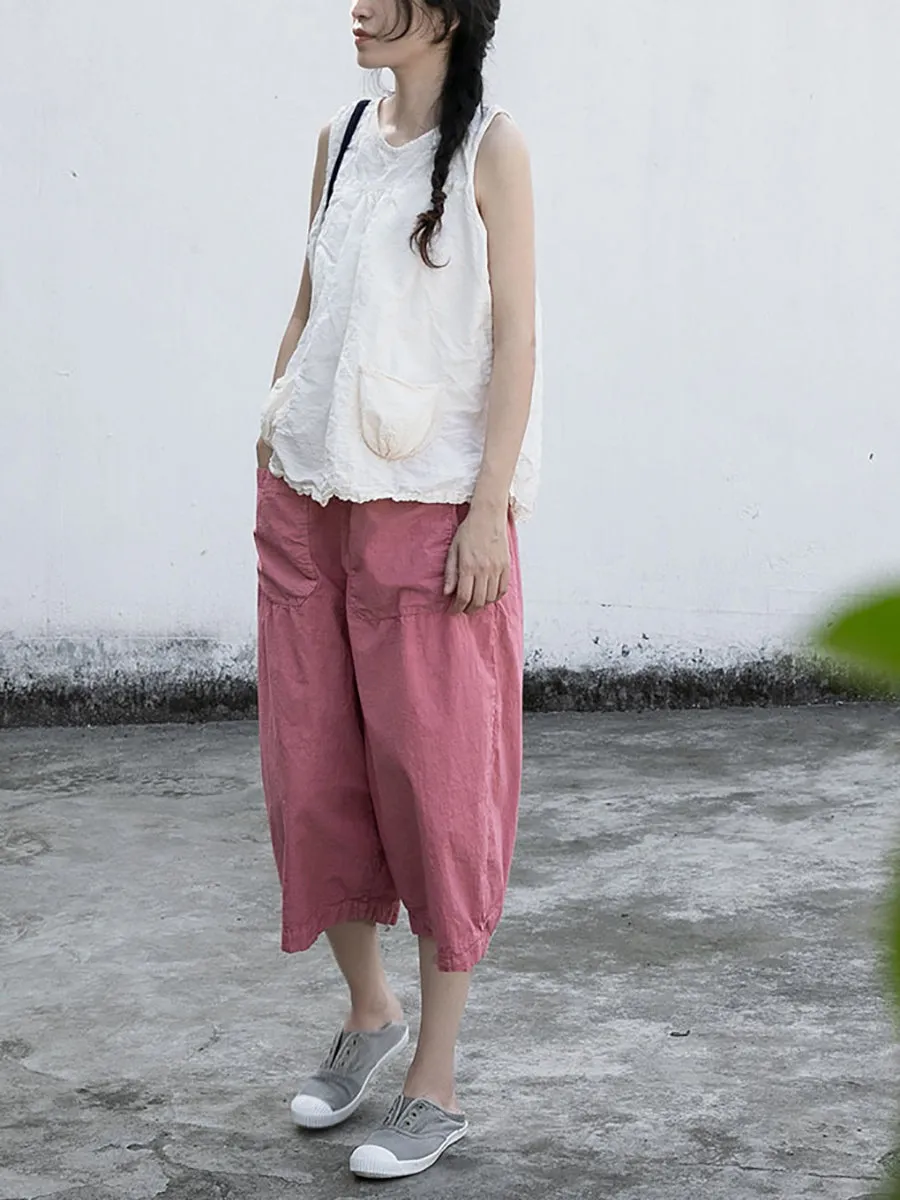 Plus Size Women Summer Casual Solid Loose Cotton Pants