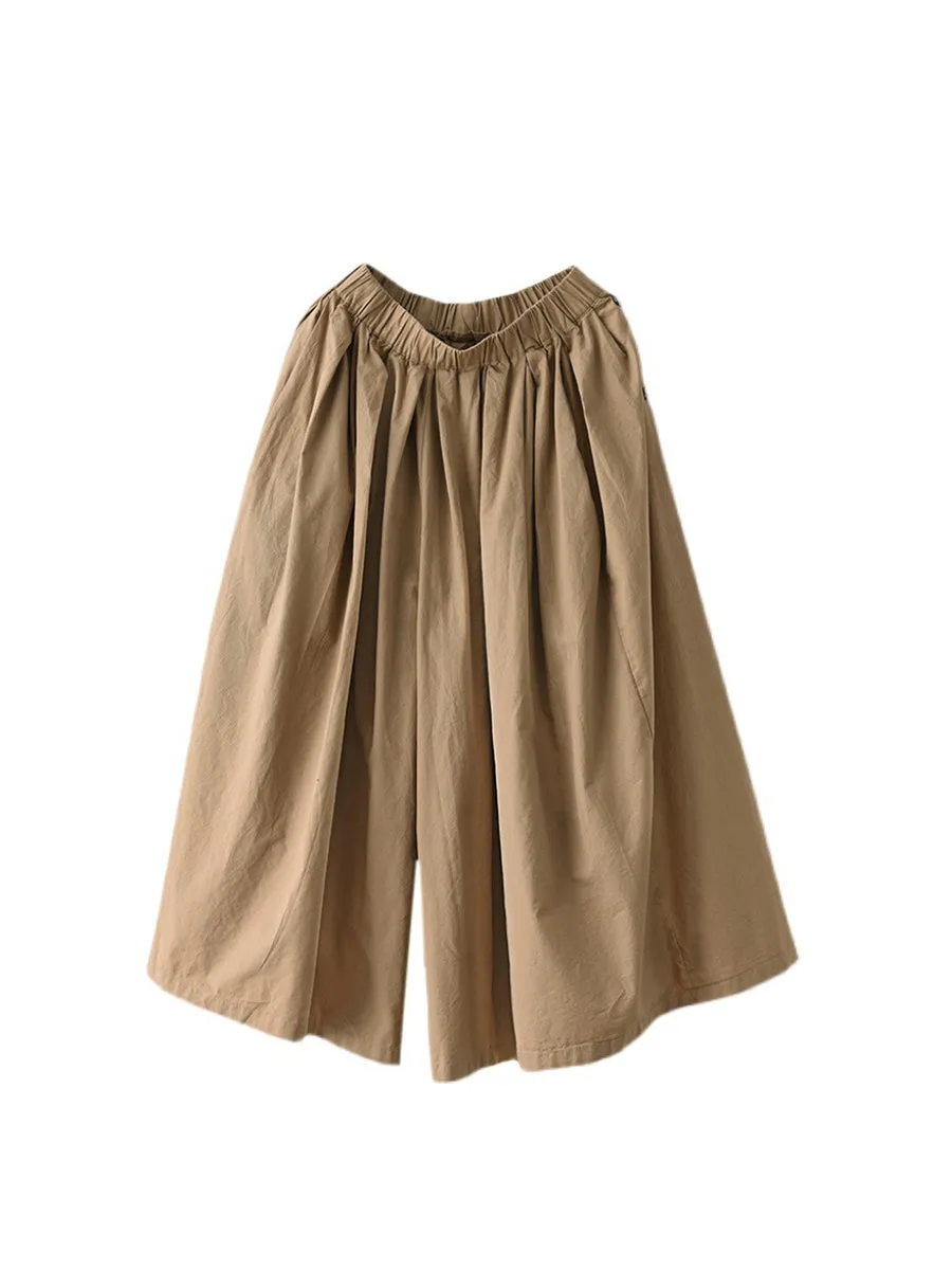 Plus SizeWomen Summer Solid Pleat Button Pocket Wide-leg Pants
