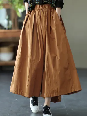 Plus SizeWomen Summer Solid Pleat Button Pocket Wide-leg Pants