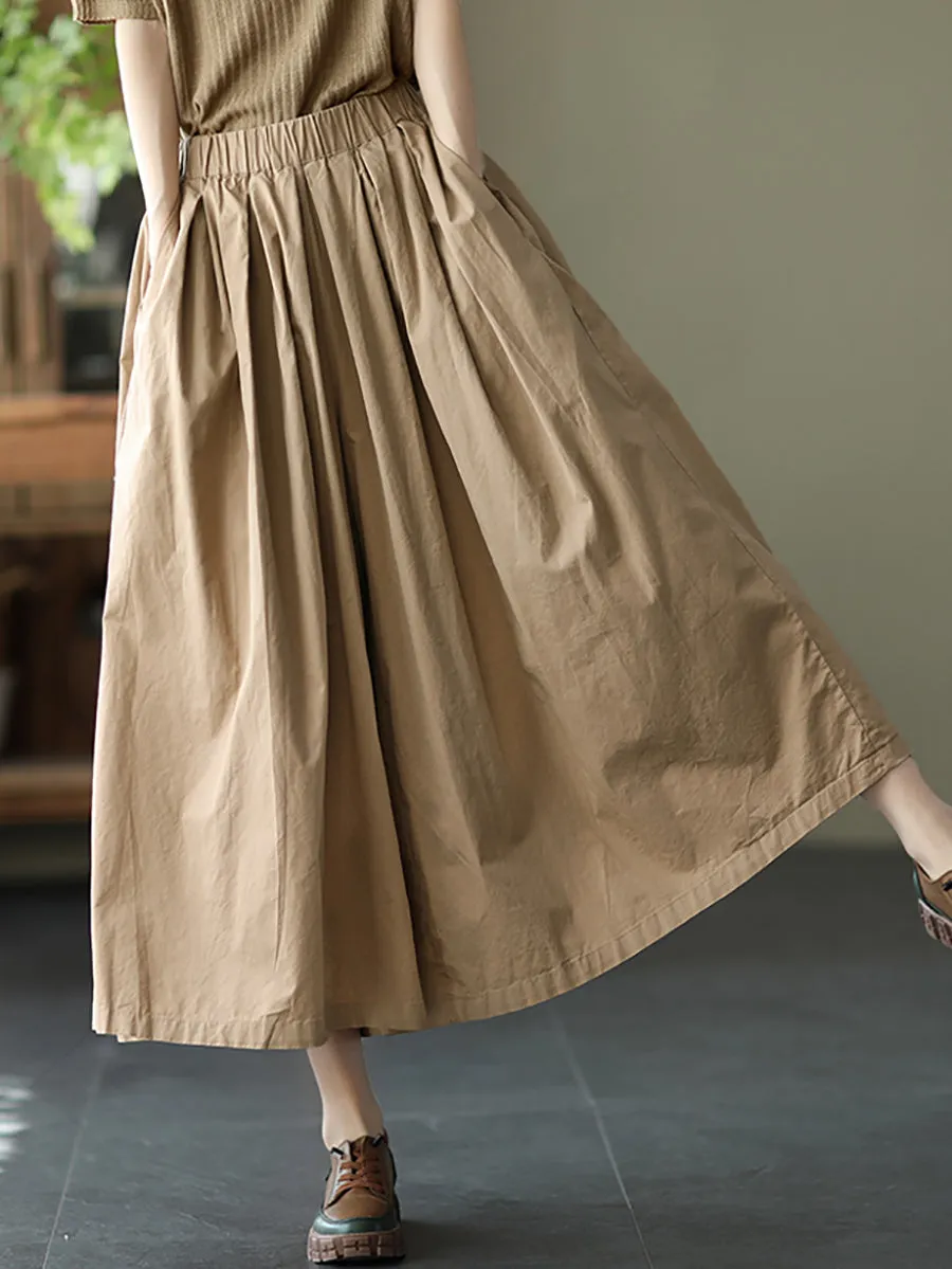 Plus SizeWomen Summer Solid Pleat Button Pocket Wide-leg Pants