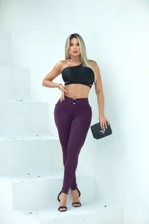 Pocket and Belted Leggings- Purple