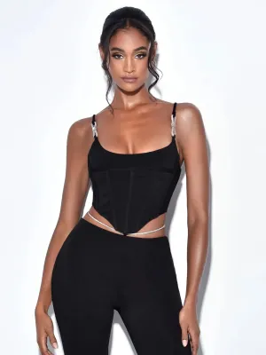 PRE-ORDERS Fulani Crystal Strap Corset Top x Black