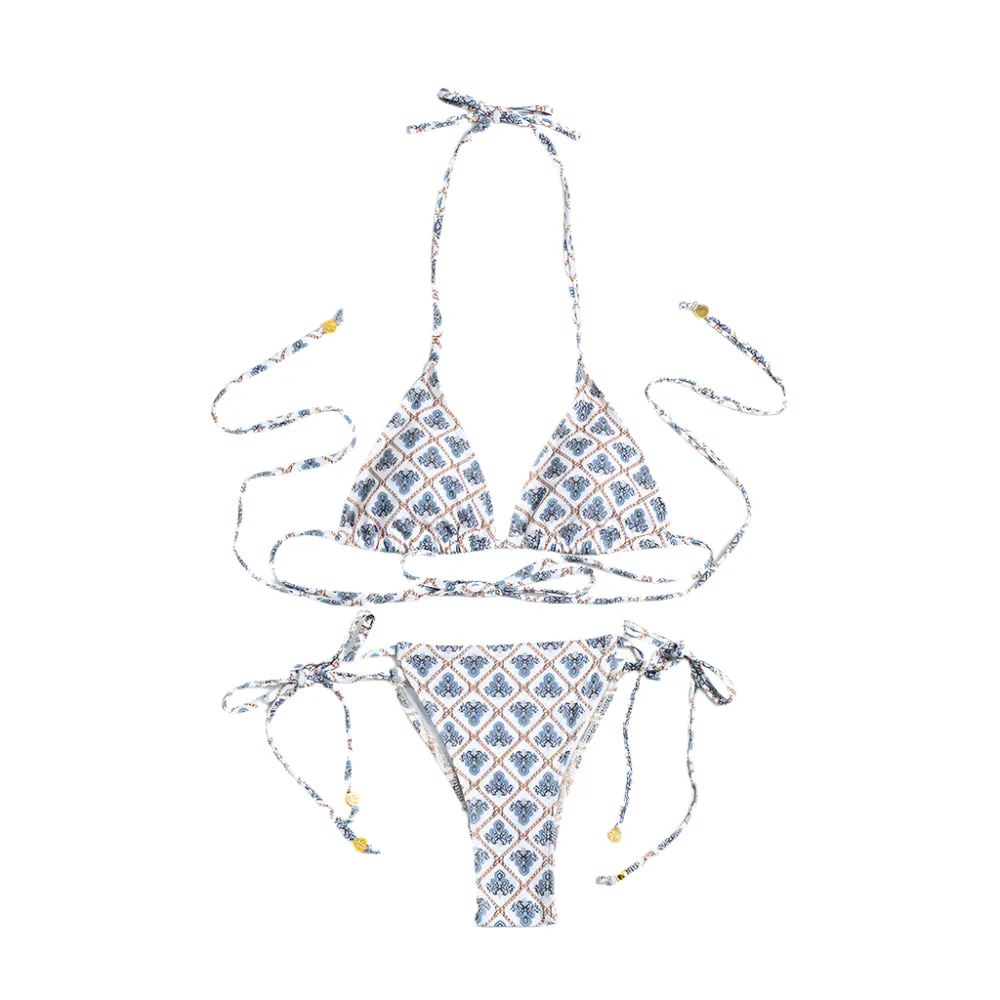 Printed Lace up Bikini
