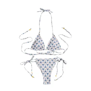 Printed Lace up Bikini