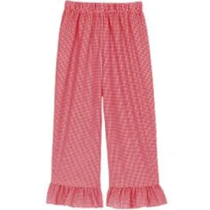 Red Classic Checks Ruffle Pants