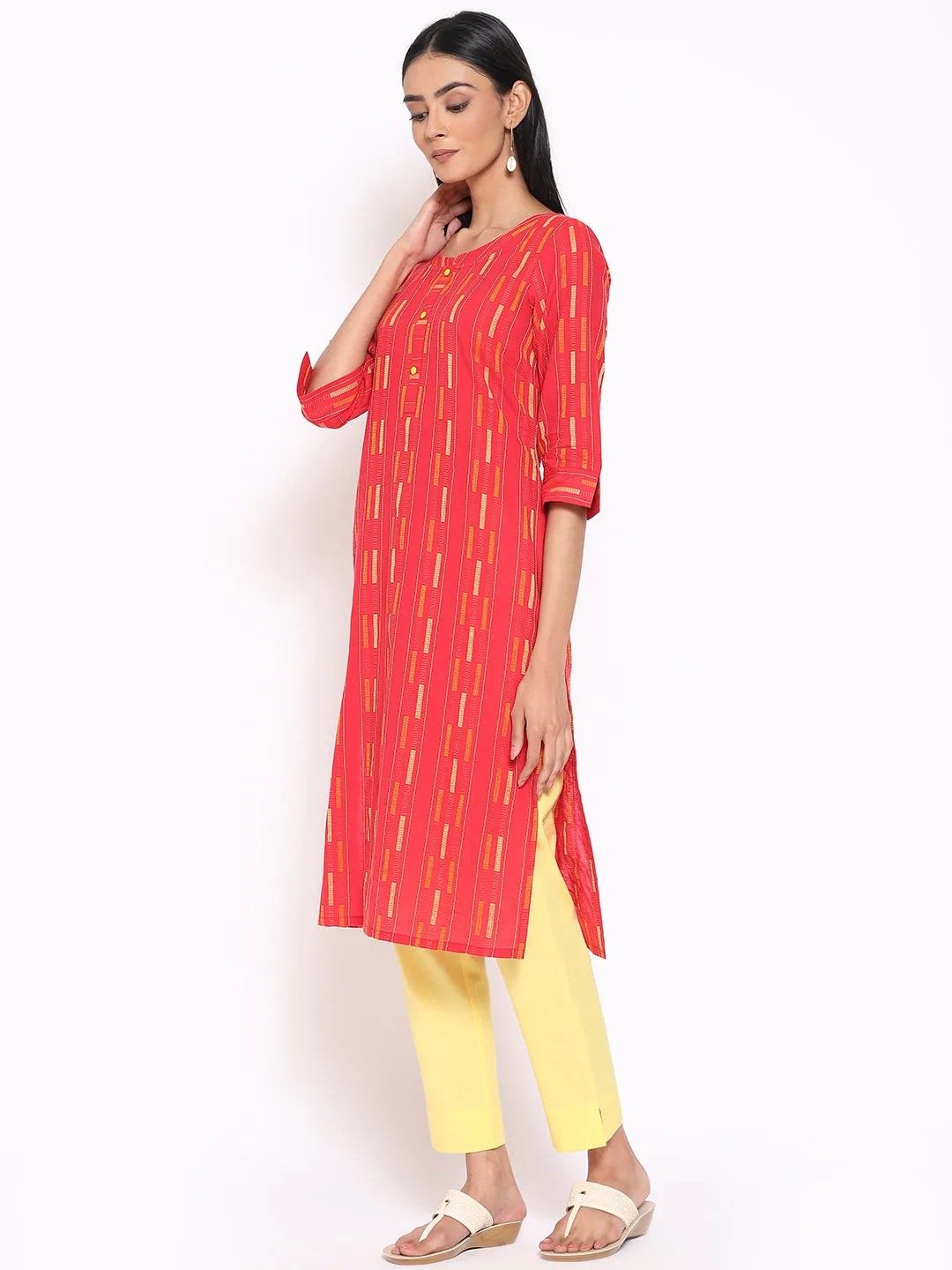Red Cotton kurta & Trousers Set