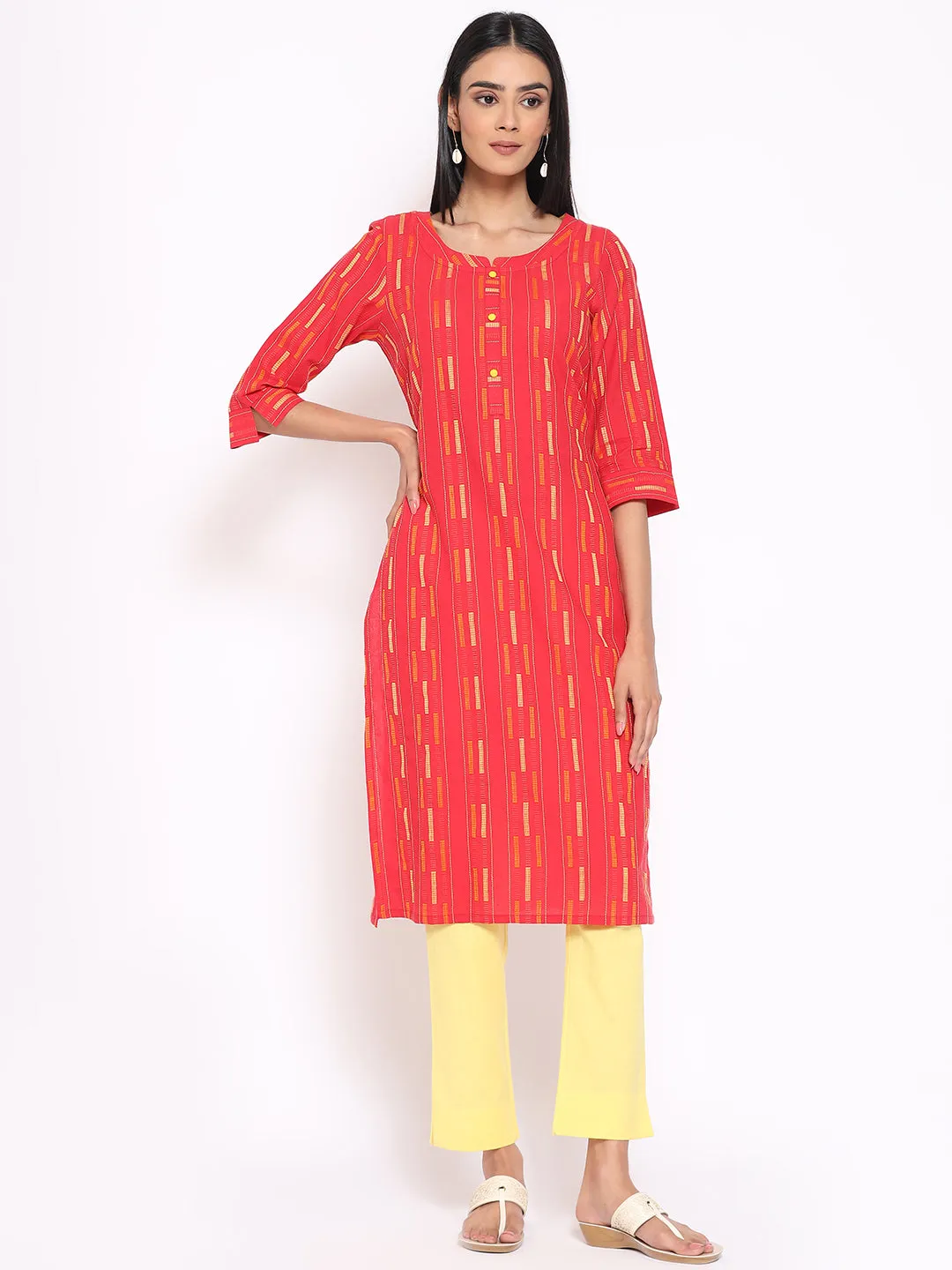 Red Cotton kurta & Trousers Set