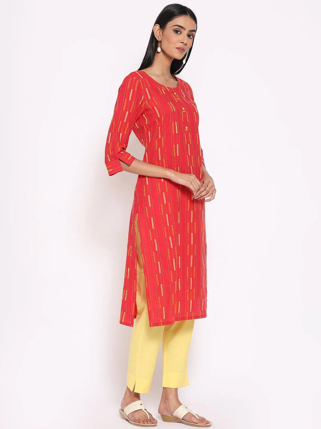 Red Cotton kurta & Trousers Set