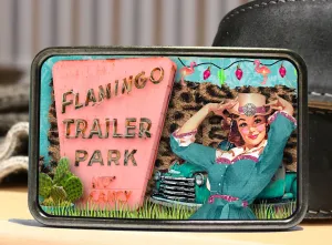 Retro Trailer Park Cowgirl Belt Buckle