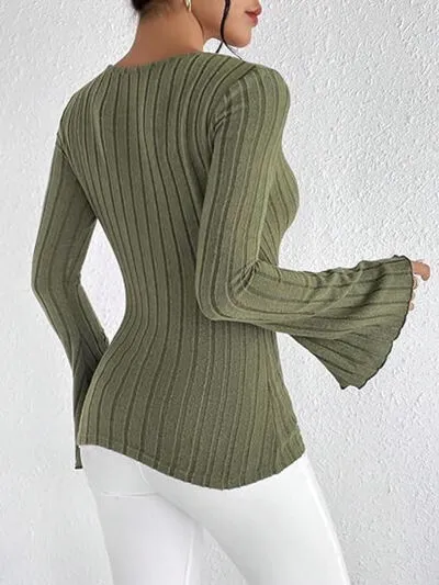 Ribbed Flare Sleeve Top