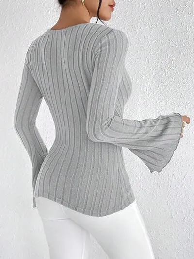 Ribbed Flare Sleeve Top