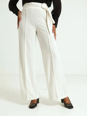 Round Buckle Wideleg Pants - Off White