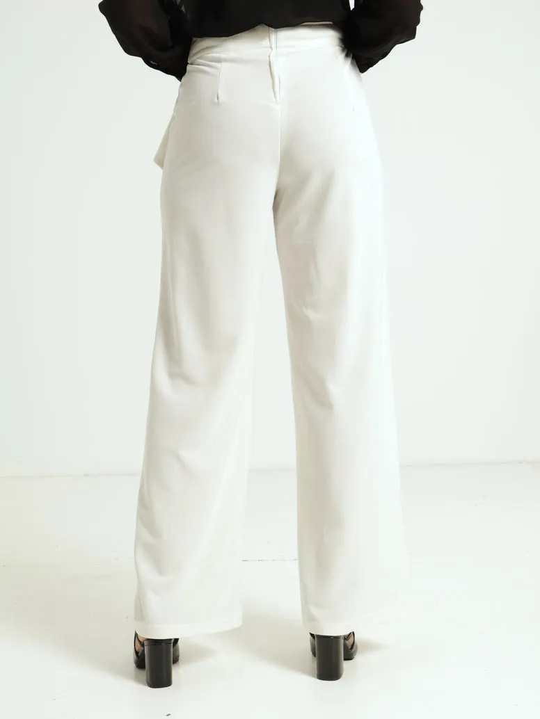 Round Buckle Wideleg Pants - Off White