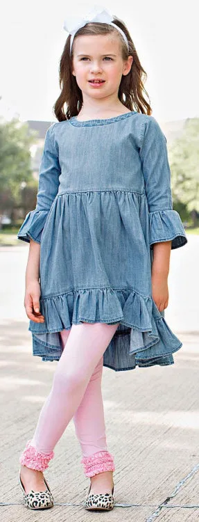RuffleButts Denim Hi Lo Ruffle Tunic