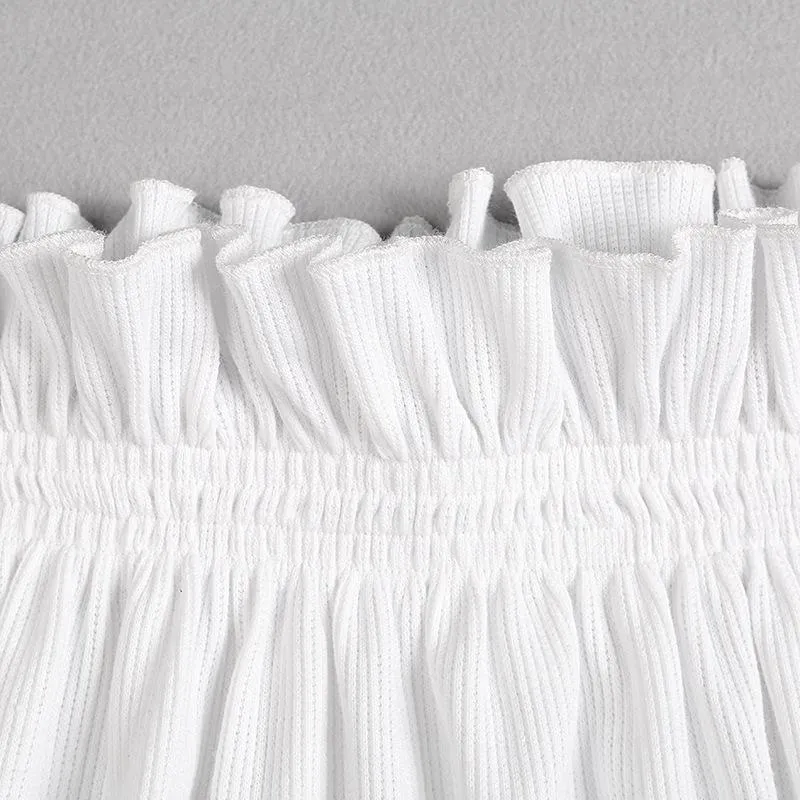 Ruffled Half Sleeve Crop Off-Shoulder